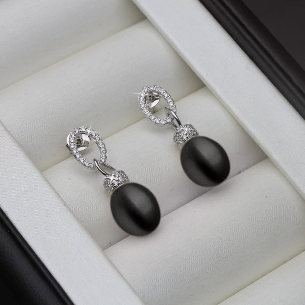 Genuine Freshwater Pearl & Simulated Diamond Drop Earrings-0